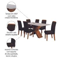 Conjunto de Mesa Sala de Jantar com Tampo de Vidro 1,80m e 6 Cadeiras Grécia Dobuê – Madeirado/Chocolate - 5