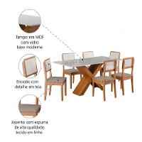 Conjunto De Mesa Sala De Jantar Tampo Com Vidro 1,80m Grécia 6 Cadeiras Santiago Dobuê Madeirado/off White - 5