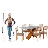 Conjunto De Mesa Sala De Jantar Tampo Com Vidro 1,80m Grécia 6 Cadeiras Santiago Dobuê Madeirado/off White - 6