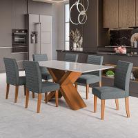 Conjunto De Mesa Sala De Jantar Tampo Com Vidro 1,80m Grécia 6 Cadeiras Creta Dobuê Madeirado/grafite - 2