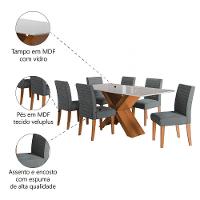 Conjunto De Mesa Sala De Jantar Tampo Com Vidro 1,80m Grécia 6 Cadeiras Creta Dobuê Madeirado/grafite - 5