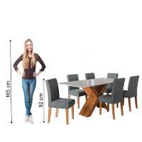 Conjunto De Mesa Sala De Jantar Tampo Com Vidro 1,80m Grécia 6 Cadeiras Creta Dobuê Madeirado/grafite - 6