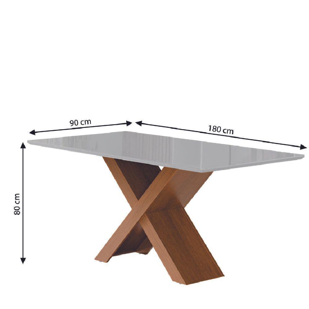 Conjunto De Mesa Sala De Jantar Tampo Com Vidro 1,80m 6 Cadeiras Grécia Dobuê - Madeirado/Mascavo - 3