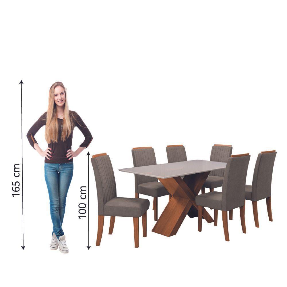 Conjunto De Mesa Sala De Jantar Tampo Com Vidro 1,80m 6 Cadeiras Grécia Dobuê - Madeirado/Mascavo - 6