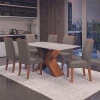 Conjunto De Mesa Sala De Jantar Tampo Com Vidro 1,80m 6 Cadeiras Grécia Dobuê - Madeirado/Mascavo - 2