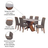 Conjunto De Mesa Sala De Jantar Tampo Com Vidro 1,80m 6 Cadeiras Grécia Dobuê - Madeirado/Mascavo - 5