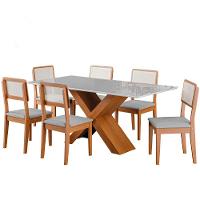 Conjunto De Mesa Sala De Jantar Tampo Com Vidro 1,80m Grécia 6 Cadeiras Santiago Dobuê Madeirado / Cinza - 1
