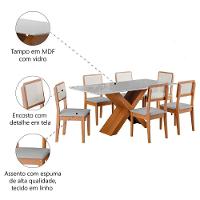 Conjunto De Mesa Sala De Jantar Tampo Com Vidro 1,80m Grécia 6 Cadeiras Santiago Dobuê Madeirado / Cinza - 5