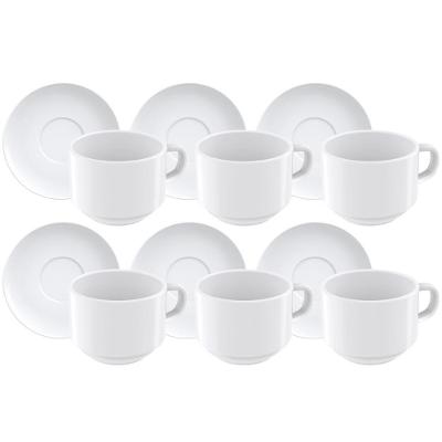 Kit Xícara E Pires De Chá Tramontina Paola Em Porcelana 240 Ml 12 Peças