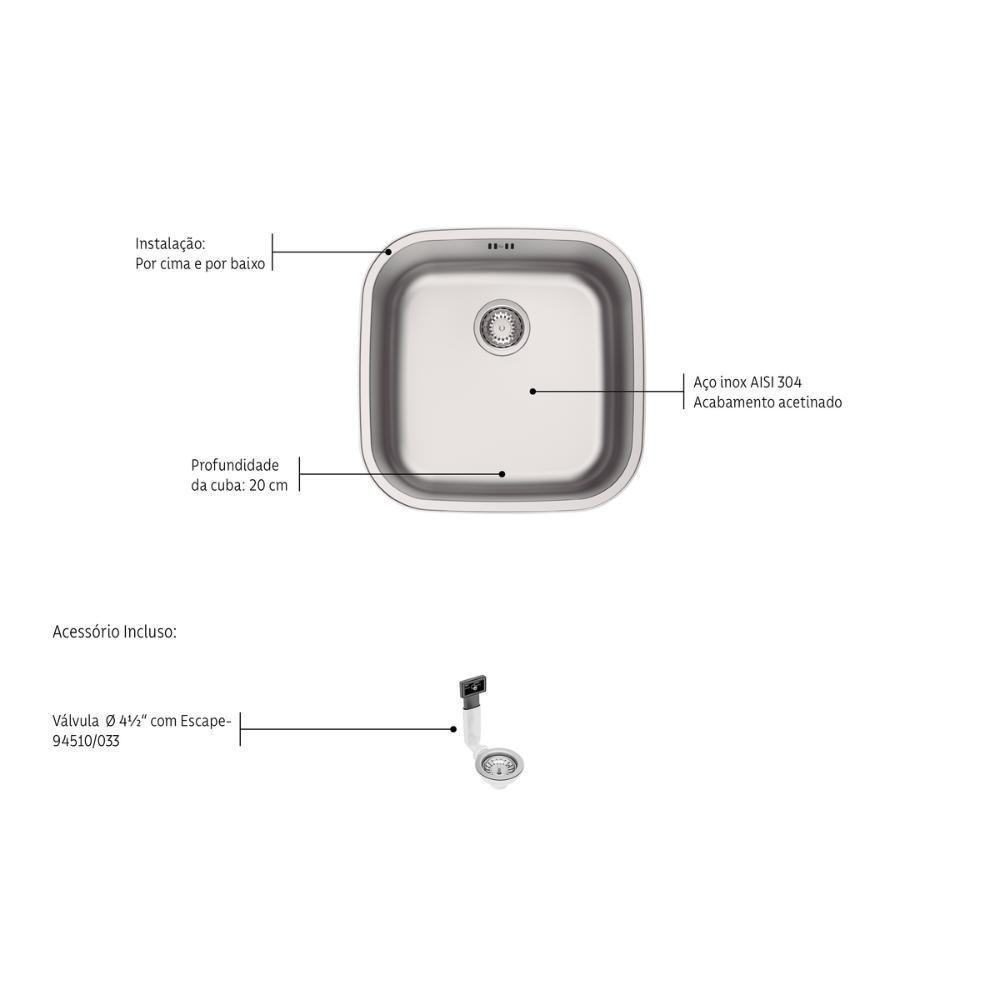 Cuba De Embutir Ou Sobrepor Tramontina Tramontina Aria Maxi 40 Bs Em Aço Inox Acetinado 40x40 Cm - 8