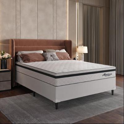 Cama Box Casal Branco + Colchão Molas Ensacadas Munique Special Branco E Cinza