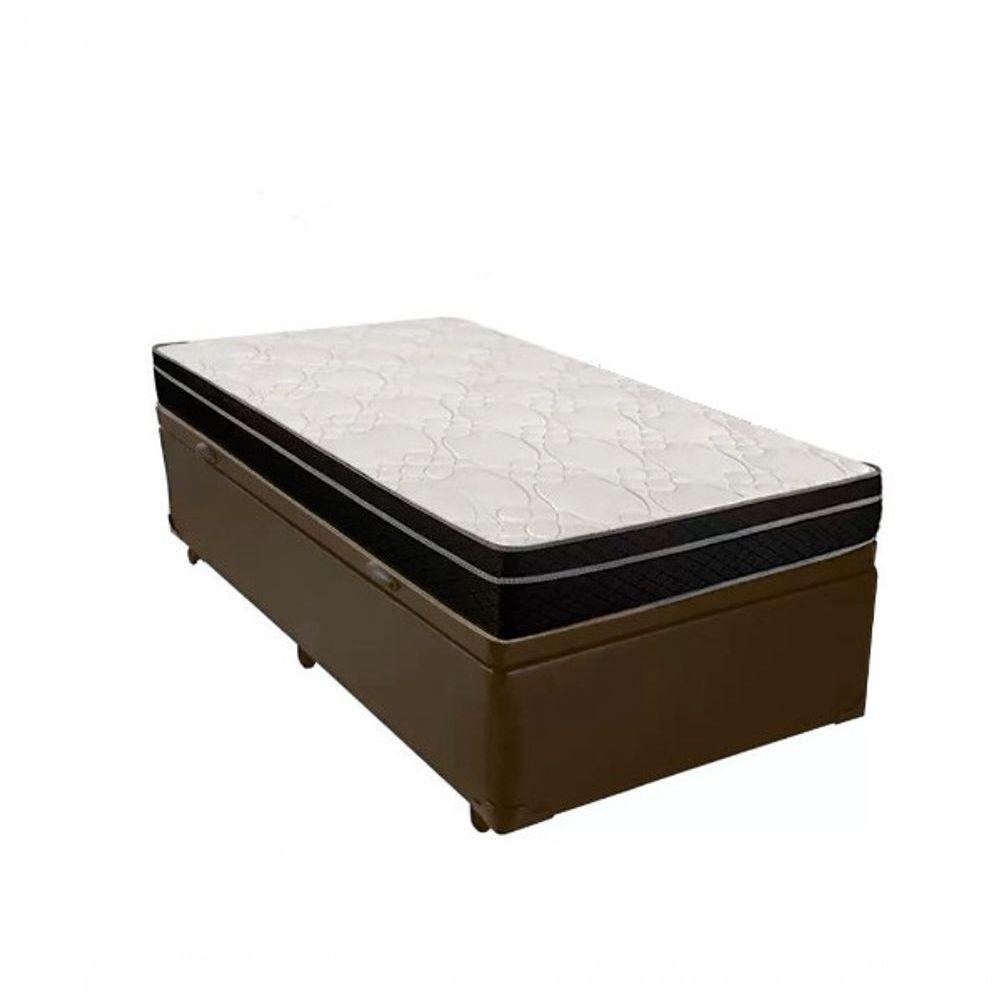 Cama Box Baú Solteiro 88 Tecido Sintético Marrom Com Colchão Paris De Molas Ensacadas Preto 66x88x188 - 1