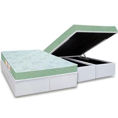 Cama Box Baú Queen: Colchão Espuma D33 Castor Sleep Max Duplo + Base CRC Courano White(158x198)