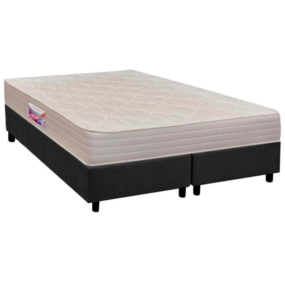 Cama Box Queen: Colchão Espuma D45 Herval New Top Double Face + Base CRC Suede Gray(158x198) - 1