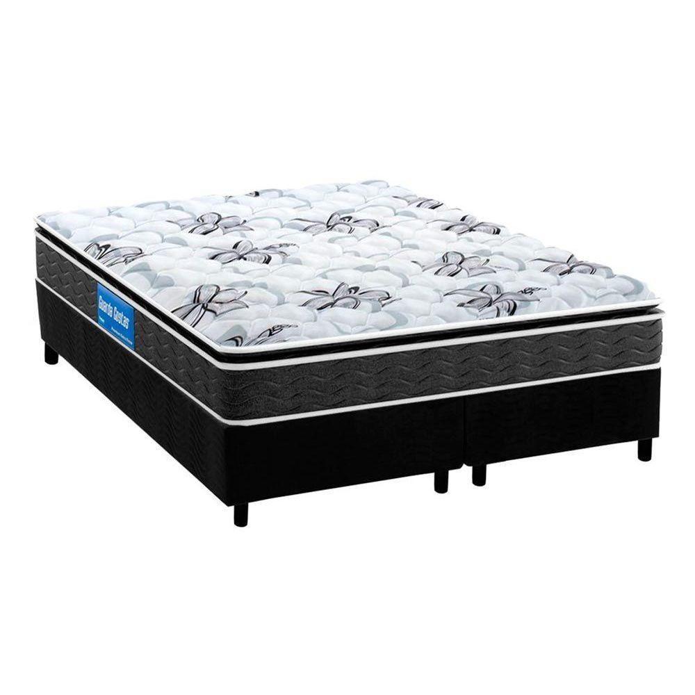 Cama Box King: Colchão Espuma Probel D40 Guarda Costas Premium Hiper Firme + Base CRC Suede Black(193x203) - 1