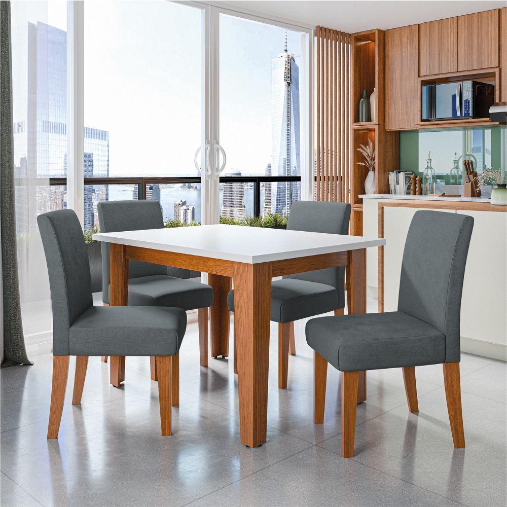 Conjunto Sala De Jantar Mesa Miami 1,20m 4 Cadeiras Trieste Dobuê Madeirado Grafite - 2