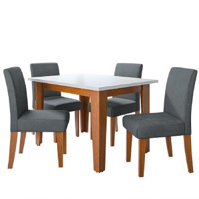Conjunto de Jantar Mesa Miami 4 Lugares Tampo MDF com Cadeiras Trieste Grafite 120cm