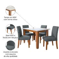 Conjunto Sala De Jantar Mesa Miami 1,20m 4 Cadeiras Trieste Dobuê Madeirado Grafite - 5