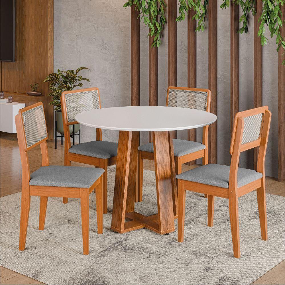 Conjunto Sala De Jantar Mesa Athenas Redonda 4 Cadeiras Santiago Dobuê Madeirado Cinza - 2
