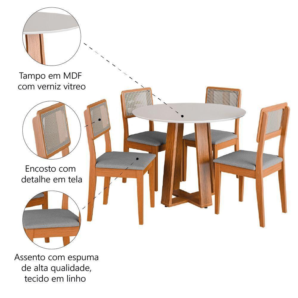 Conjunto Sala De Jantar Mesa Athenas Redonda 4 Cadeiras Santiago Dobuê Madeirado Cinza - 5