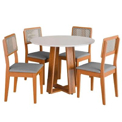 Conjunto de Jantar Mesa Athenas Redonda 4 Lugares Tampo MDF com Cadeiras Santiago Cinza