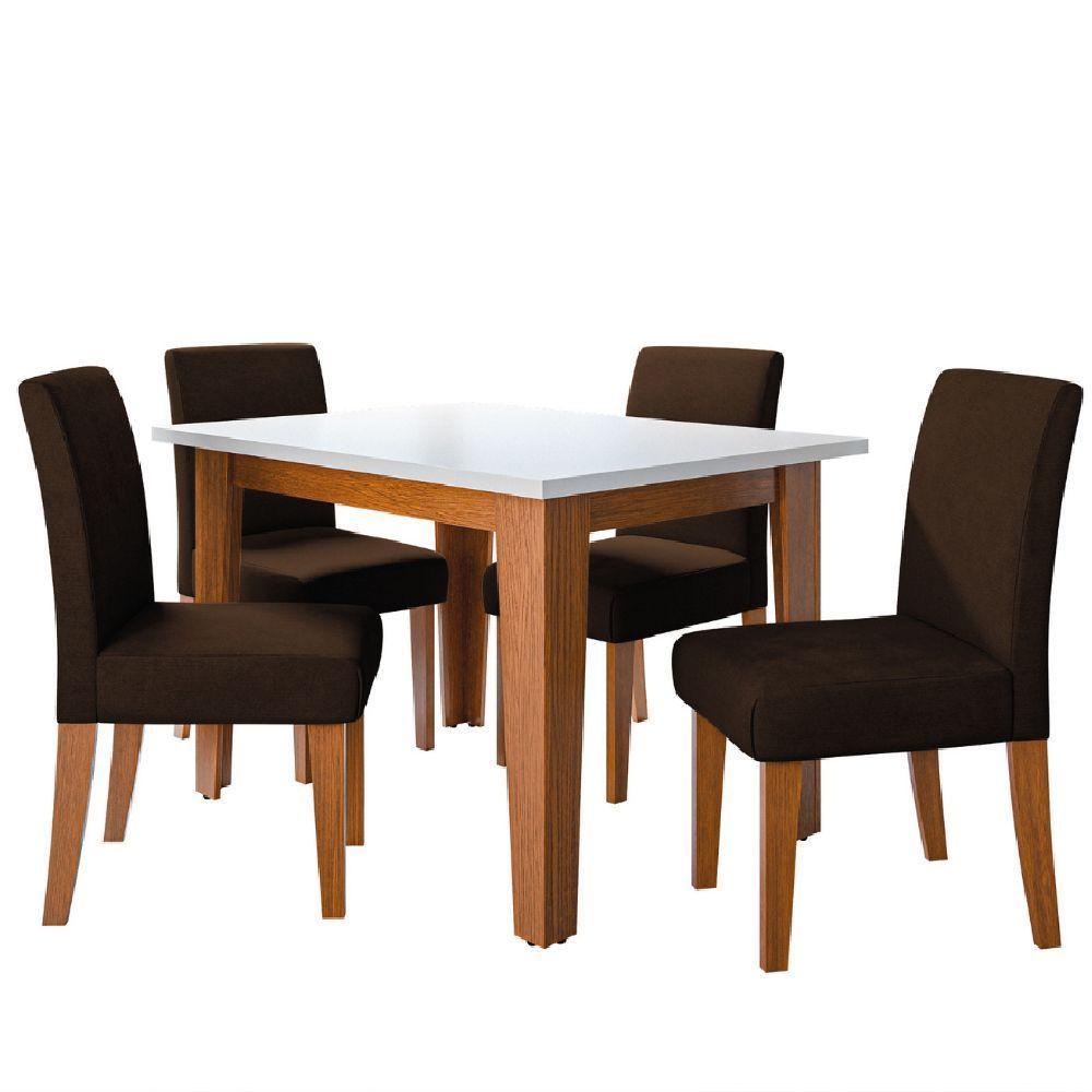 Conjunto Sala De Jantar Mesa Miami 1,20m 4 Cadeiras Trieste Dobuê Madeirado Chocolate - 1