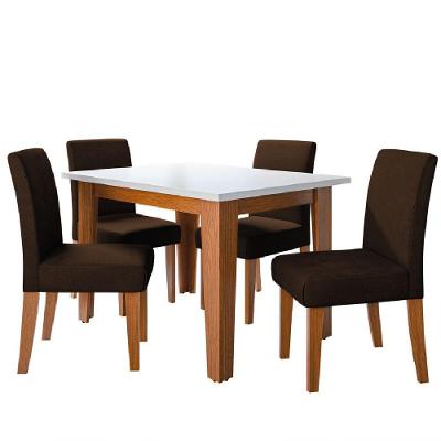 Conjunto de Jantar Mesa Miami 4 Lugares Tampo MDF com Cadeiras Trieste Veludo Amadeirado 120cm