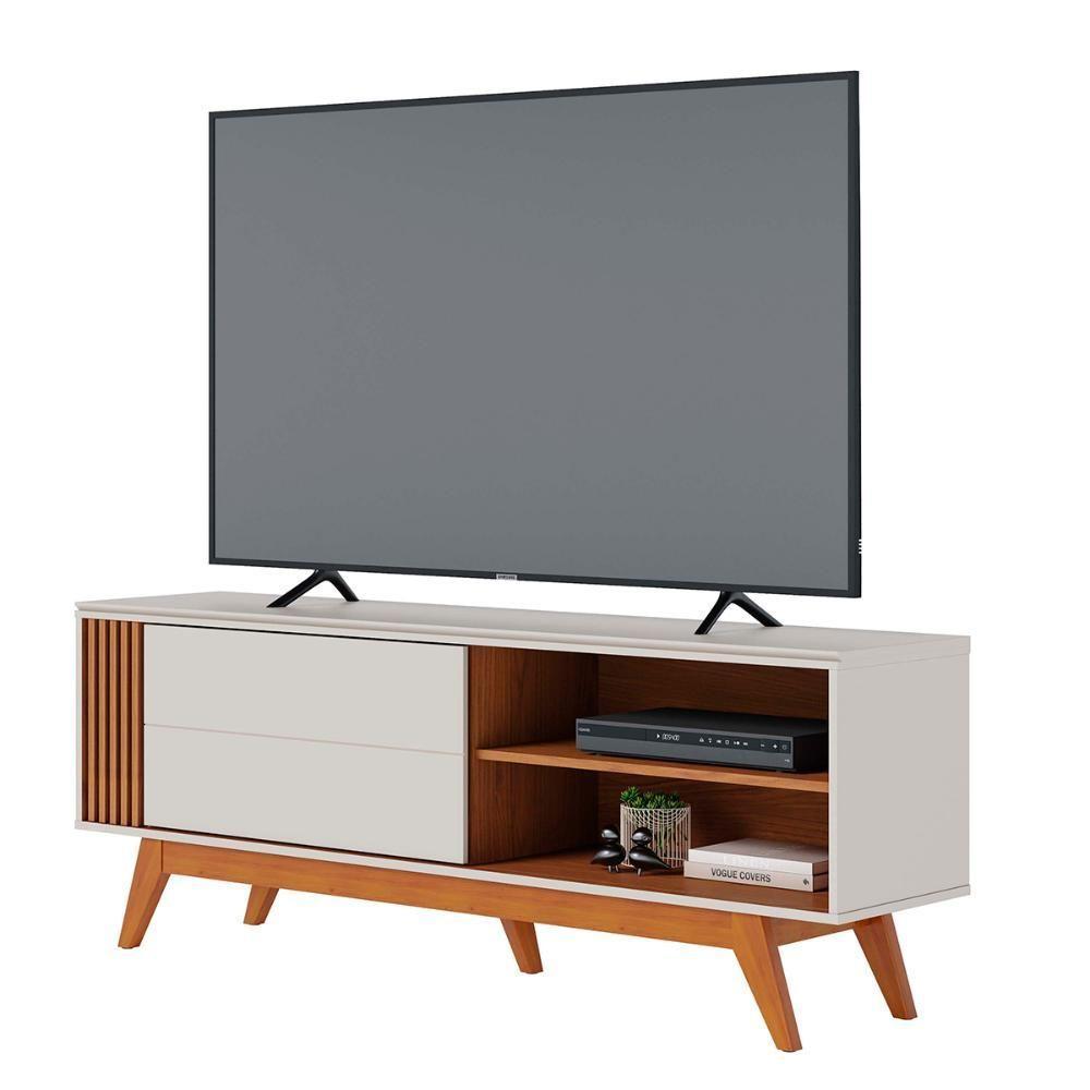 Rack Bancada Otawa Tv Até 60 Polegadas Pés De Madeira Maciça Off White Matte-freijo Off White Matte-freijo - 1