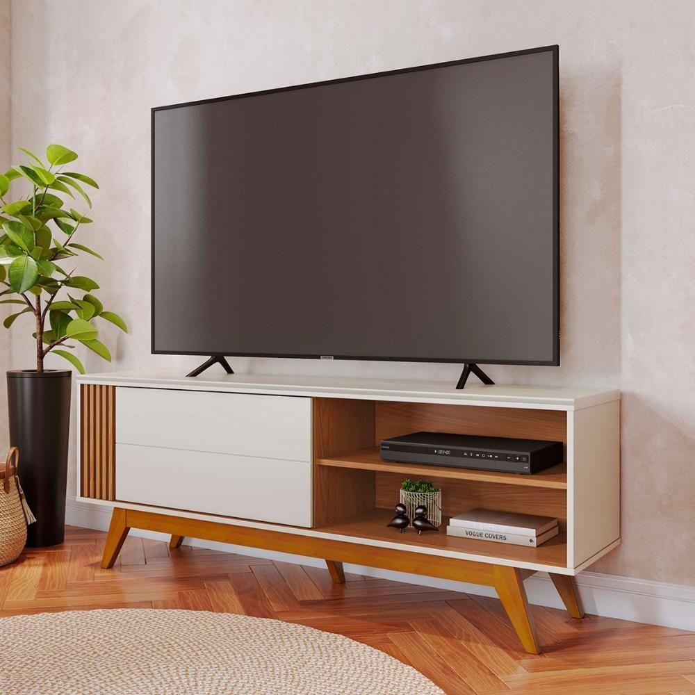 Rack Bancada Otawa Tv Até 60 Polegadas Pés De Madeira Maciça Off White Matte-freijo Off White Matte-freijo - 2