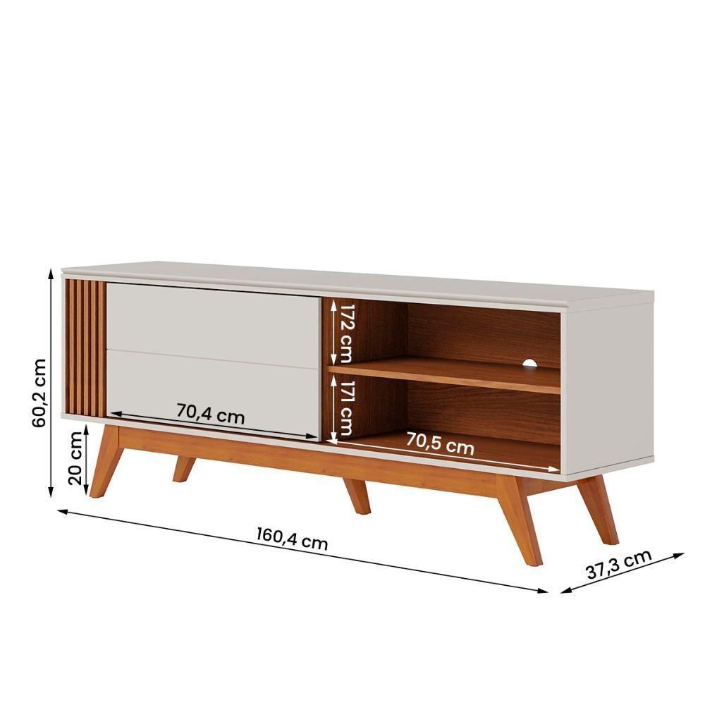 Rack Bancada Otawa Tv Até 60 Polegadas Pés De Madeira Maciça Off White Matte-freijo Off White Matte-freijo - 4
