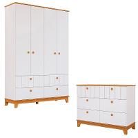 Conjunto Biscoito Roupeiro 4 Portas E Cômoda 6 Gavetas Branco Acetinado nature - 1