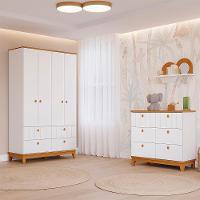 Conjunto Biscoito Roupeiro 4 Portas E Cômoda 6 Gavetas Branco Acetinado nature - 2
