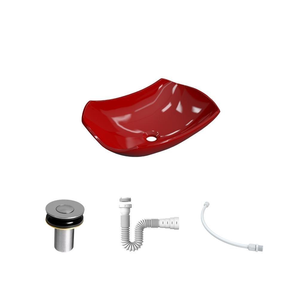 Kit Cuba L42 Com Válvula Click 1''b (2,6cm) + Sifão Pvc + Flexível Vermelho - 2