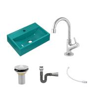 Kit Cuba Q45 Com Torneira 1198 Metal + Válvula 1'' (2,6cm) + Sifão Cromado + Flexível Azul Turquesa - 2