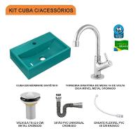 Kit Cuba Q45 Com Torneira 1198 Metal + Válvula 1'' (2,6cm) + Sifão Cromado + Flexível Azul Turquesa - 10