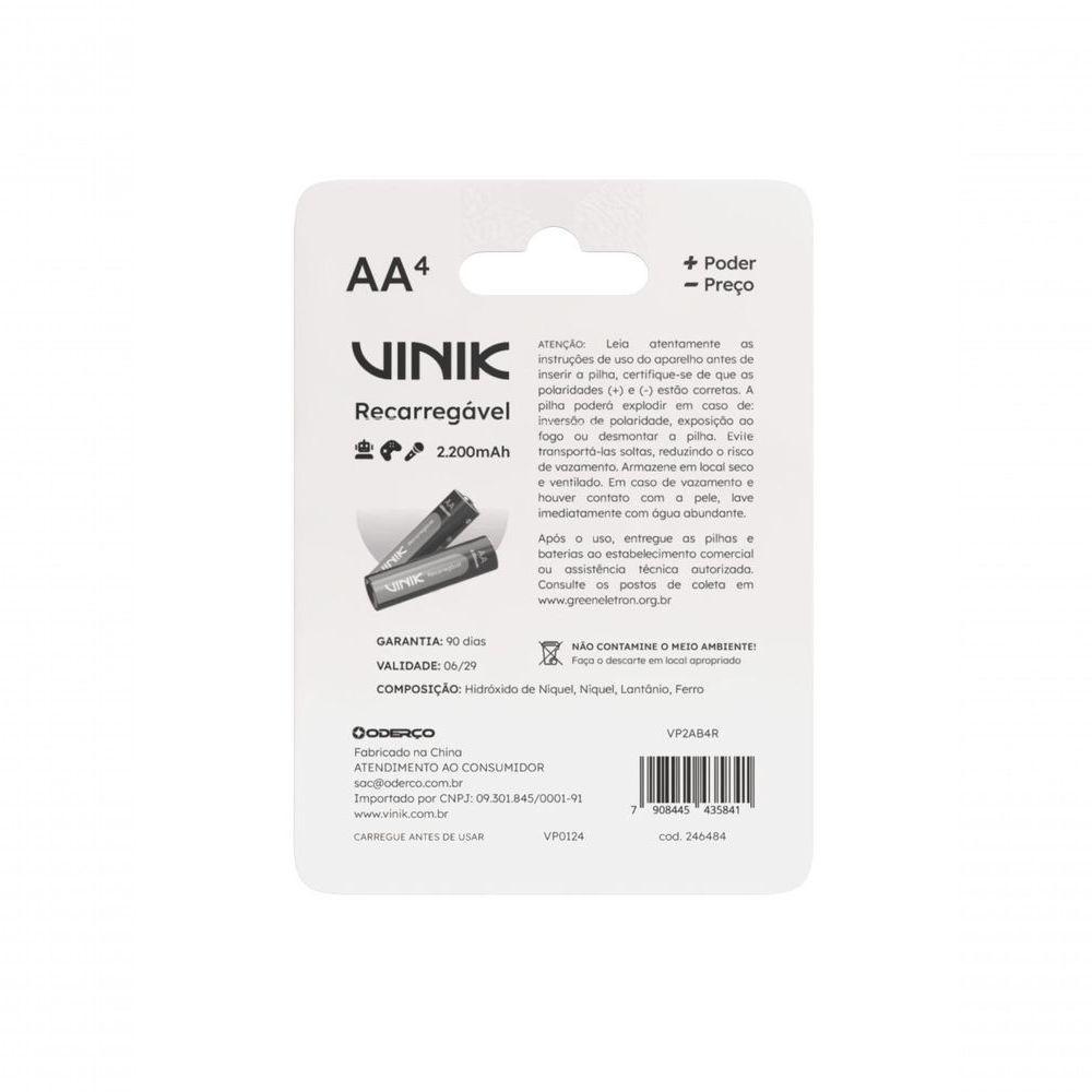 Pilha Recarregável Aa C-4 - 2200mah 1.2v - Vp2ab4r - 2