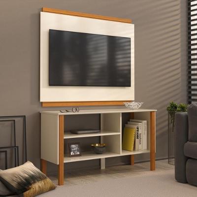 Rack Com Painel Para TV Até 40 Polegadas Fit 90cm Vianossa Off White E Cedro