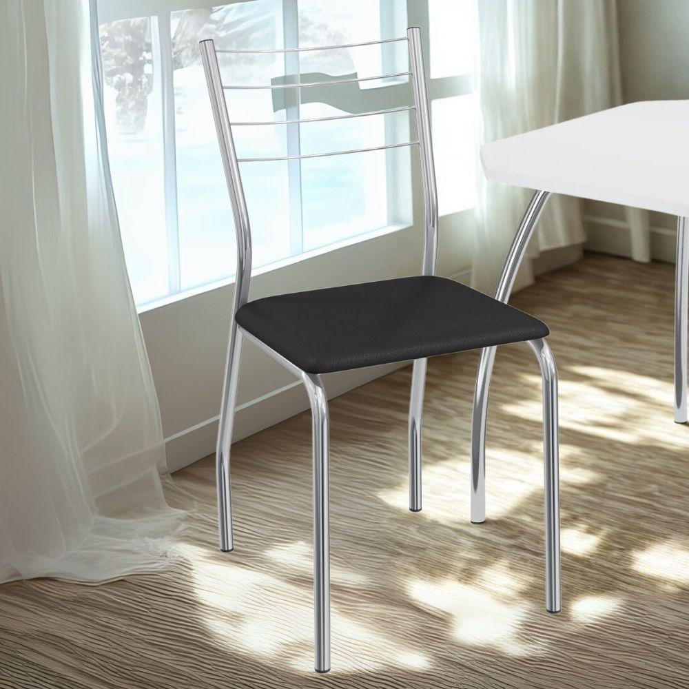 Kit 2 Cadeiras Cromada Sala Jantar 2C140CR Corino Kappesberg Preto - 2