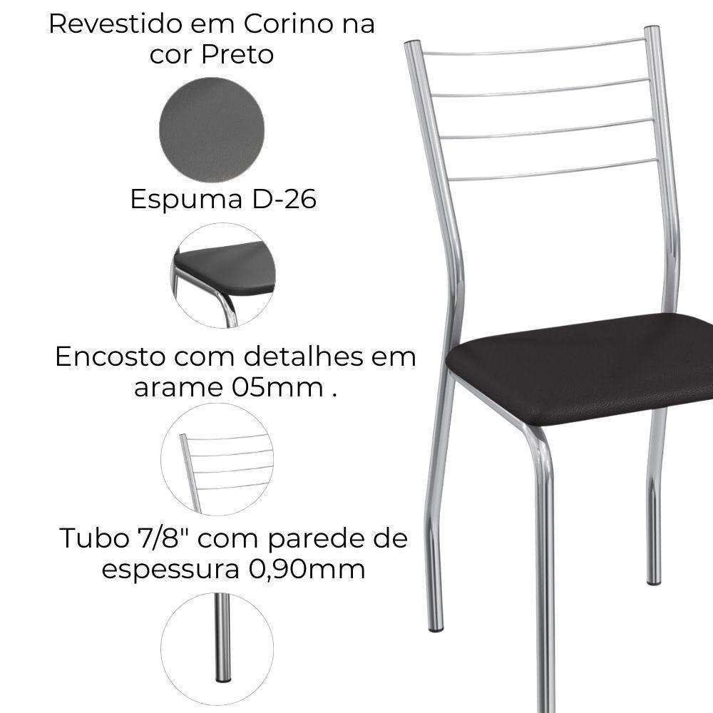 Kit 2 Cadeiras Cromada Sala Jantar 2C140CR Corino Kappesberg Preto - 4