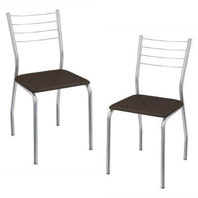 Kit 2 Cadeiras Cromada Sala Jantar 2C140CR Corino Kappesberg Marrom