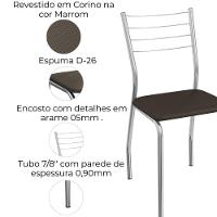 Kit 2 Cadeiras Cromada Sala Jantar 2C140CR Corino Kappesberg Marrom