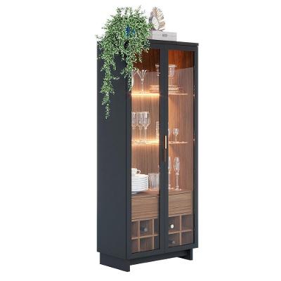 Cristaleira 2 Portas 1 Gaveta Guanabara 176x72 Cm Colibri Preto Noce Milano