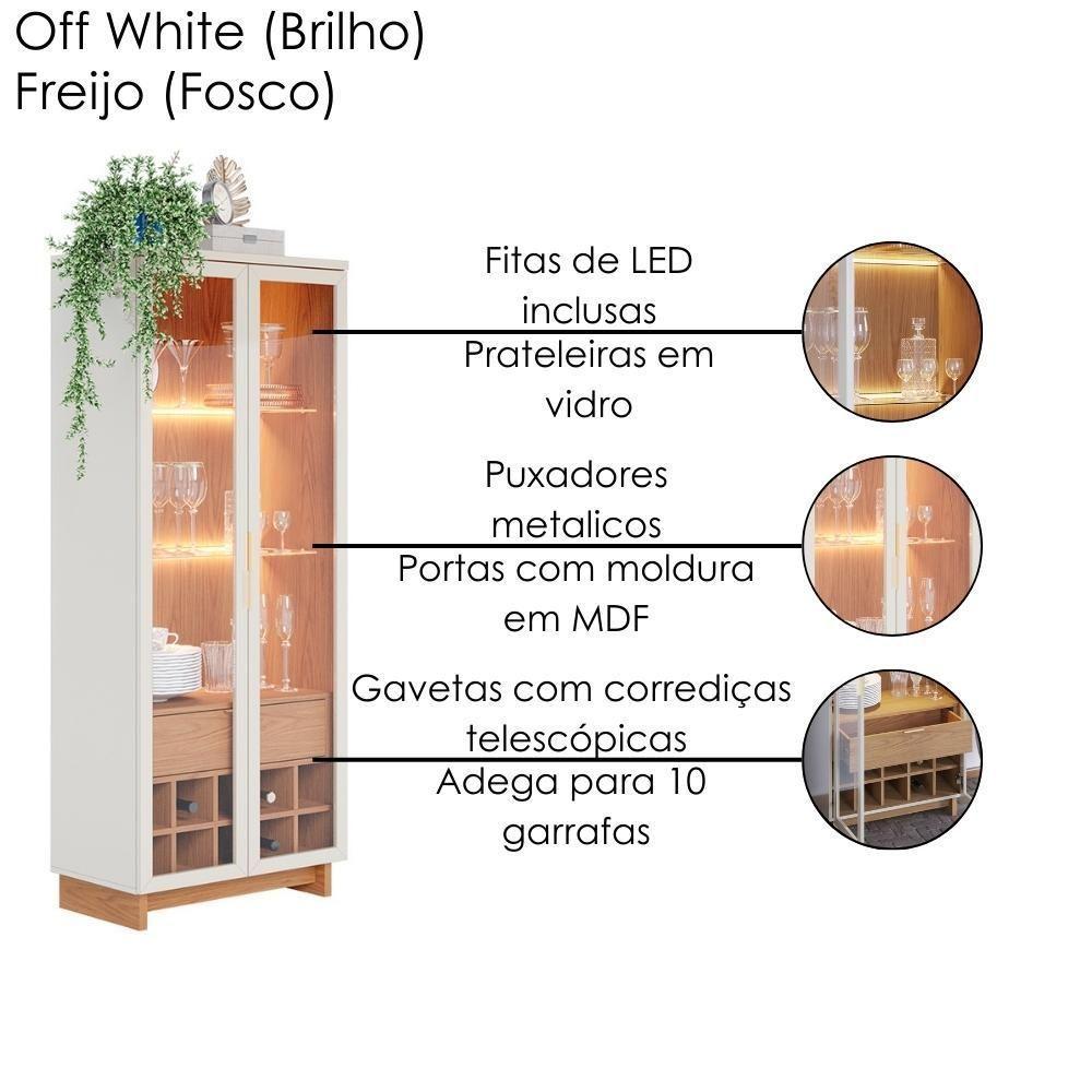 Cristaleira 2 Portas 1 Gaveta Guanabara 176x72 Cm Colibri Off White Freijo - 4