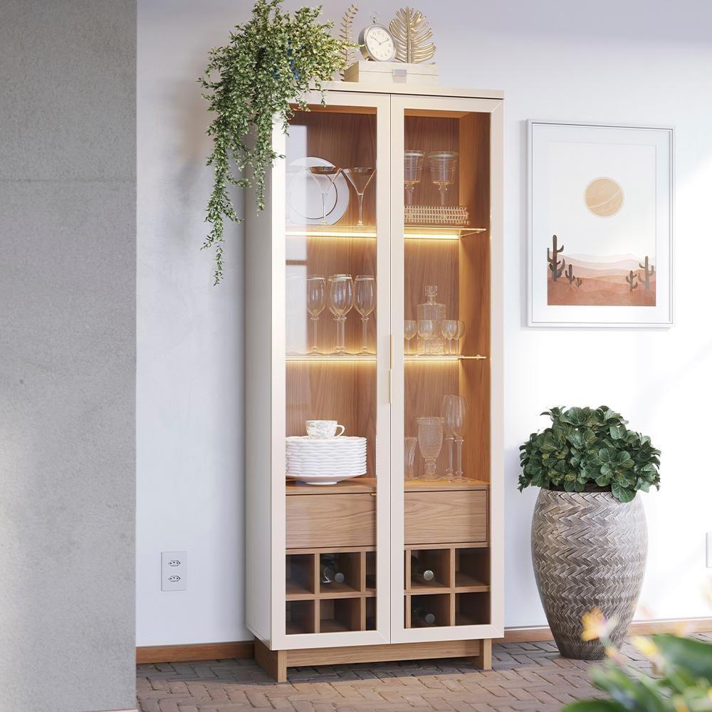 Cristaleira 2 Portas 1 Gaveta Guanabara 176x72 Cm Colibri Off White Freijo - 6