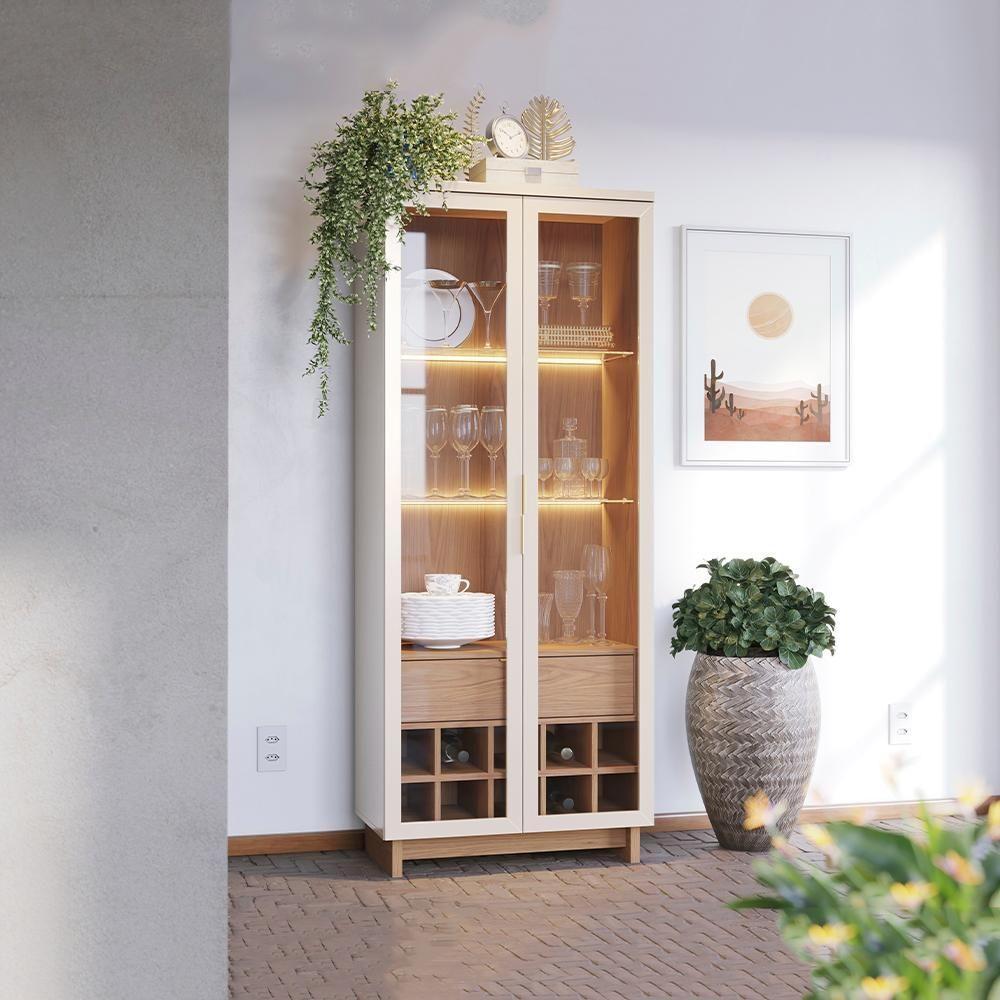 Cristaleira 2 Portas 1 Gaveta Guanabara 176x72 Cm Colibri Off White Freijo - 9