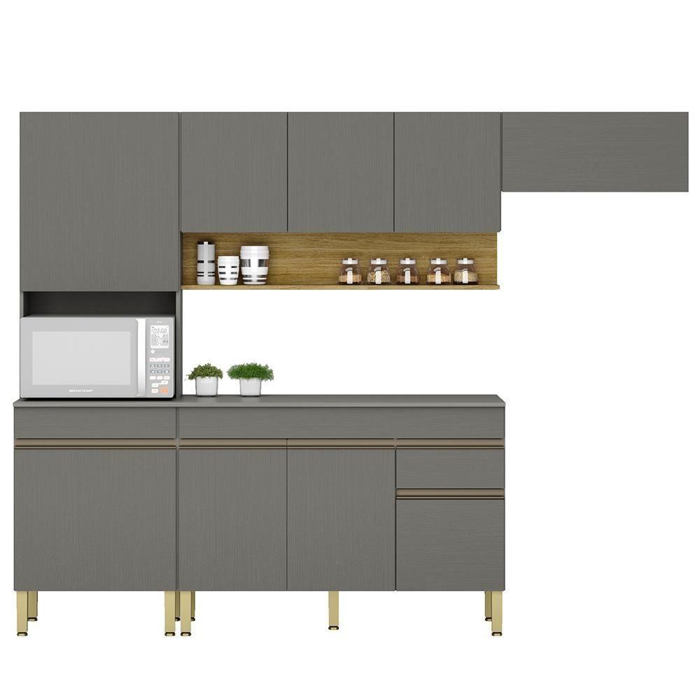 Cozinha Modulada 4 Pecas Balcao Com Tampo Line Ktp Gris Cp Freijo - 1