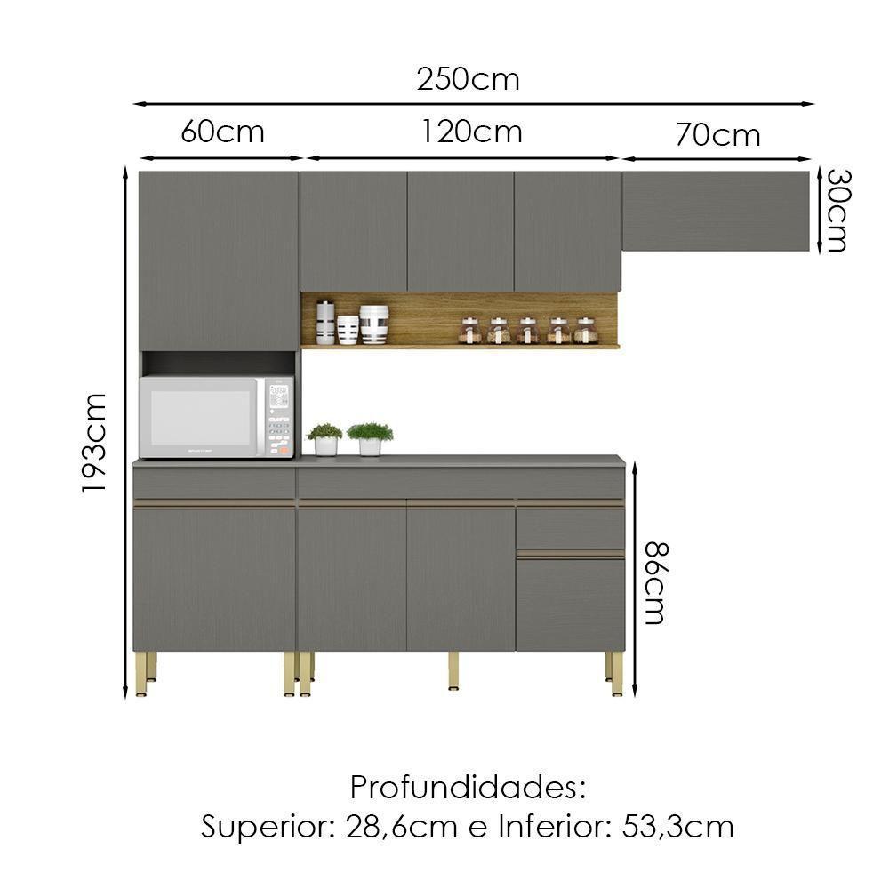 Cozinha Modulada 4 Pecas Balcao Com Tampo Line Ktp Gris Cp Freijo - 3