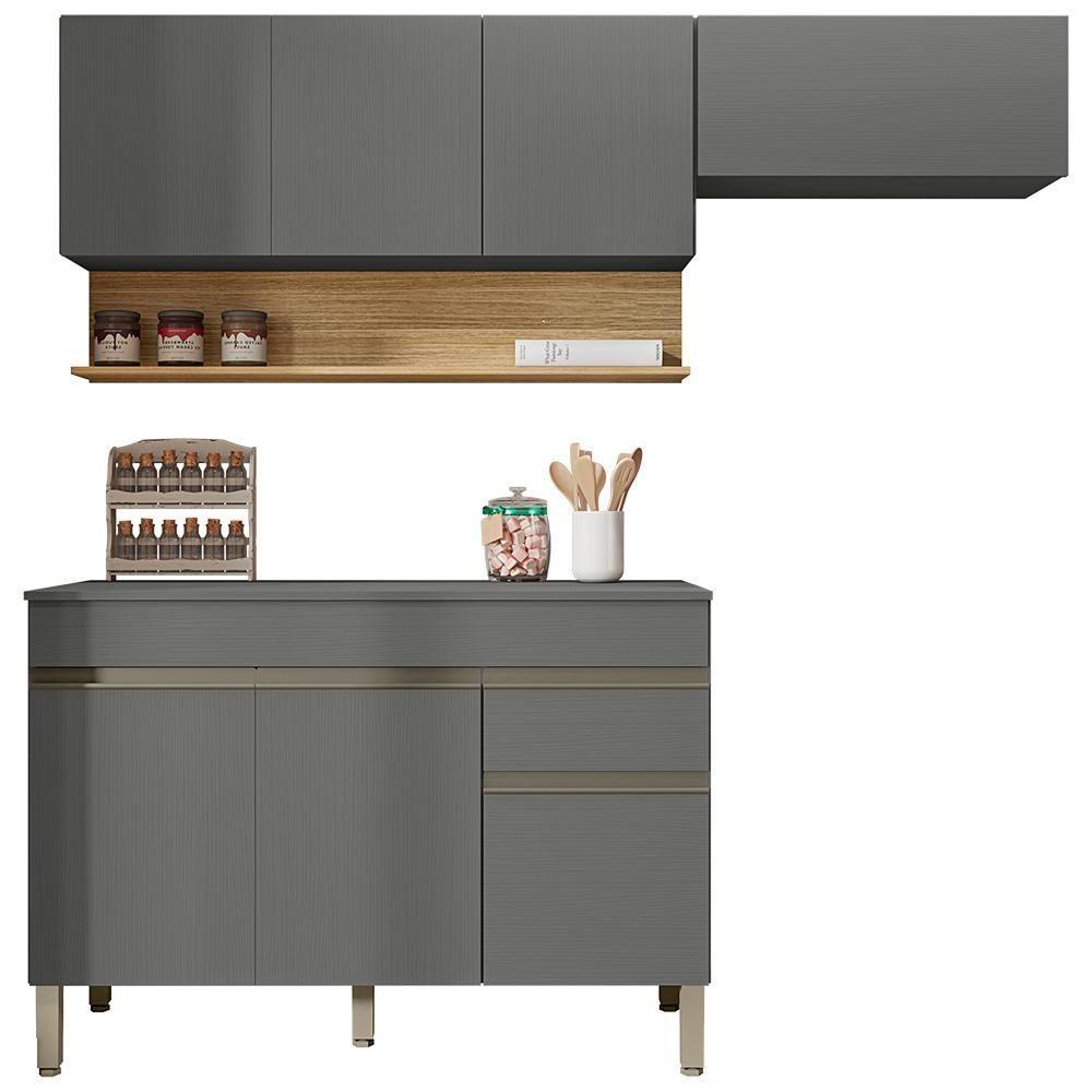 Cozinha Modulada 3 Pecas Balcao Com Tampo Line Ktp Gris Cp Freijo - 1