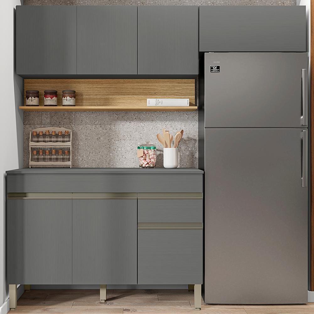 Cozinha Modulada 3 Pecas Balcao Com Tampo Line Ktp Gris Cp Freijo - 2
