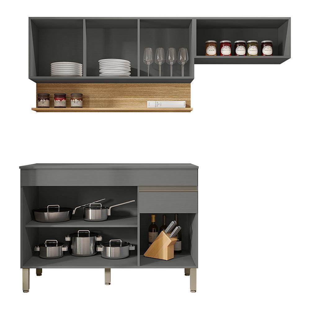 Cozinha Modulada 3 Pecas Balcao Com Tampo Line Ktp Gris Cp Freijo - 6